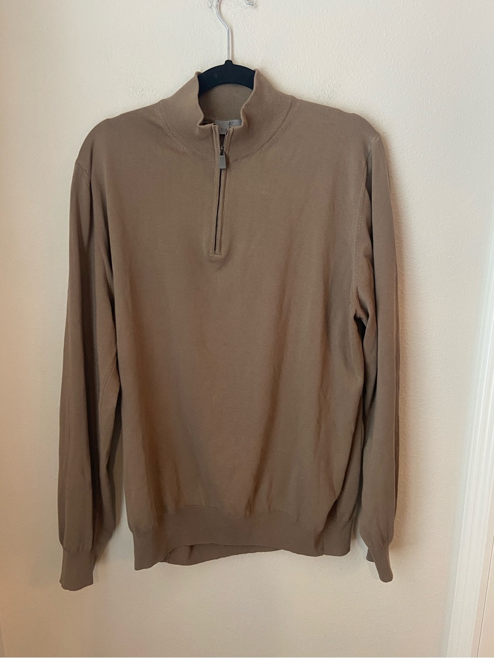 Canali 1934 Men's 100% Cotton Quarter Zip Knit Sweater Taupe Size 58